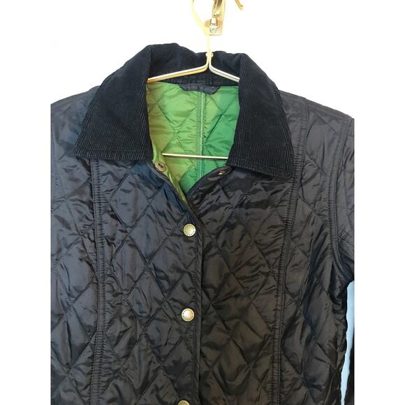 Barbour Black Quilted Jacket with Green Lining - Picture 4 of 9
